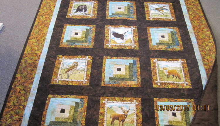 Wildlife+LogCabin quilt #6-1303
